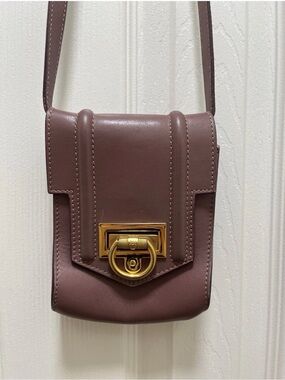 Reece Hudson Leather Crossbody Bag in Mauve with Gold Hardware